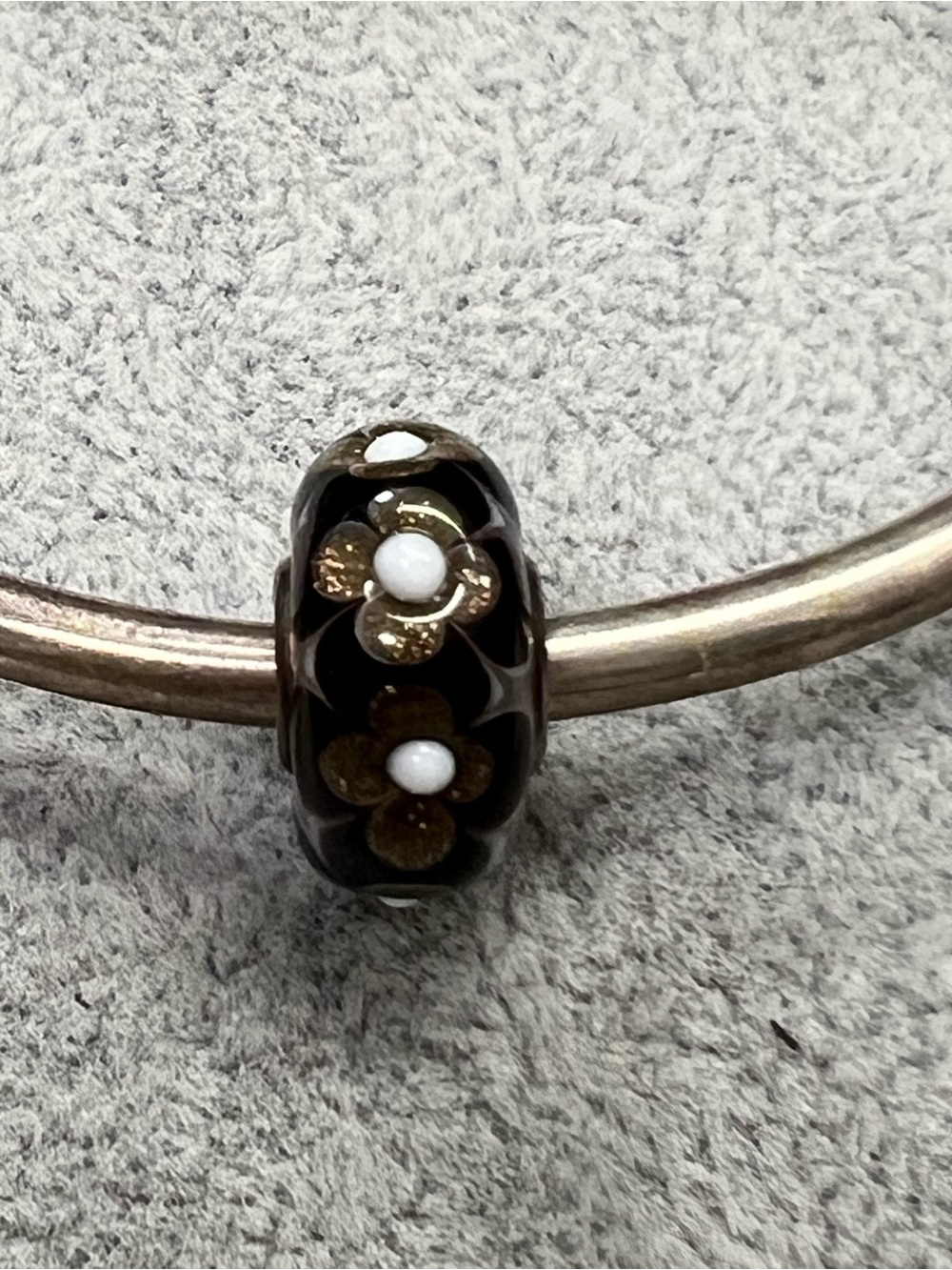 Trollbeads Black Glass Flower Bead with Gold glitter